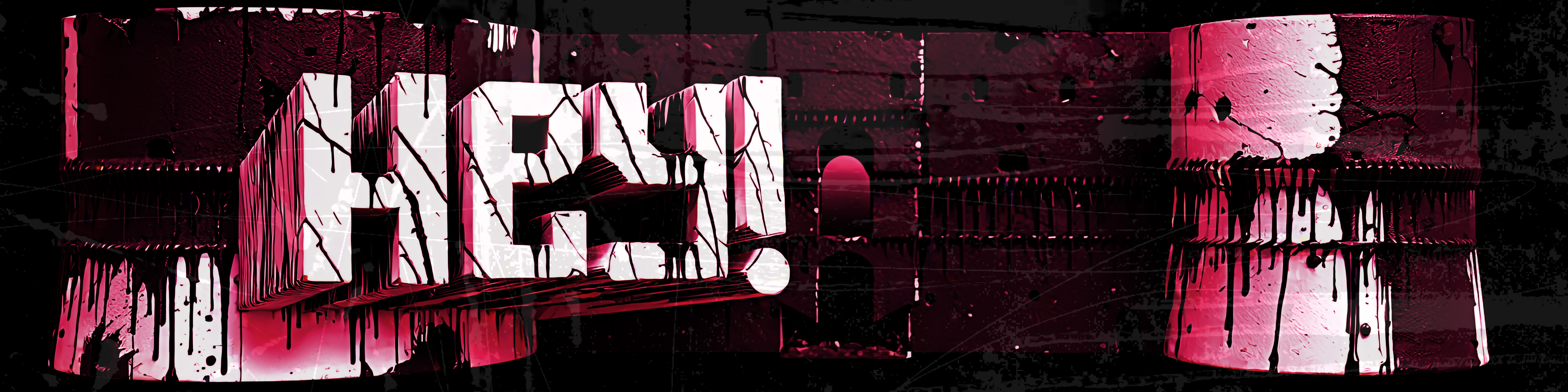 Scritta HEY in bianco, tra strappi e texture xerox rosa e nere