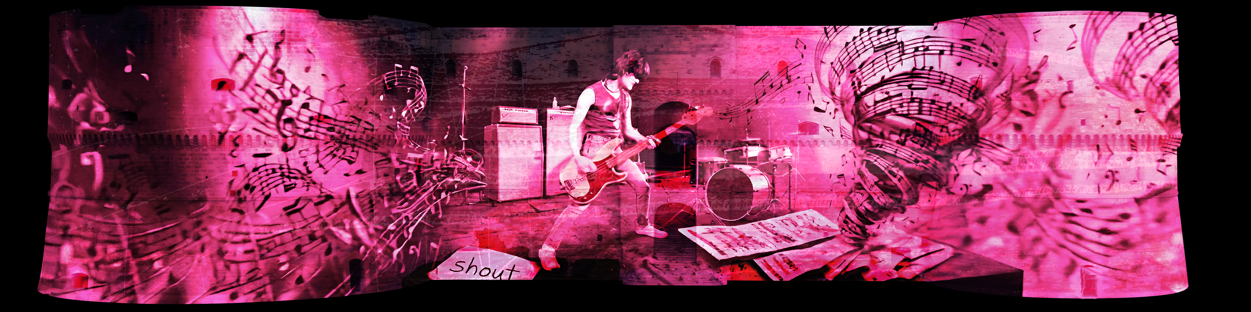 Dee Dee Ramone al basso tra vortici di spartiti e note