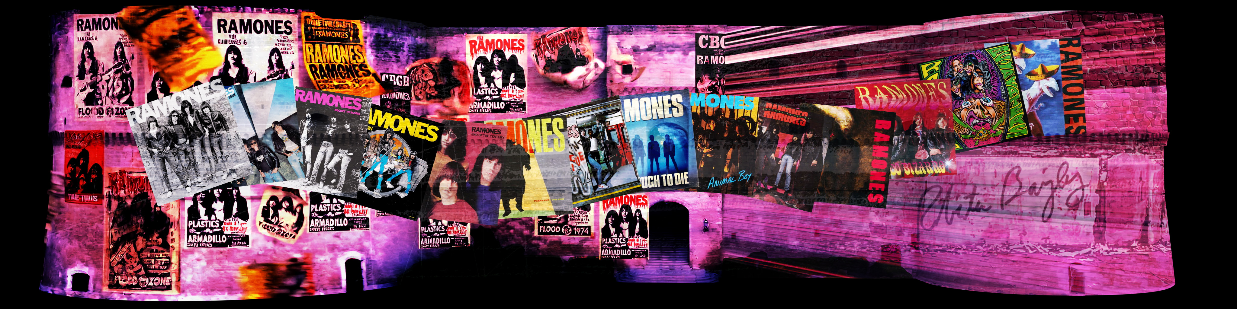Panoramica di copertine, flyer e materiali grafici dei Ramones