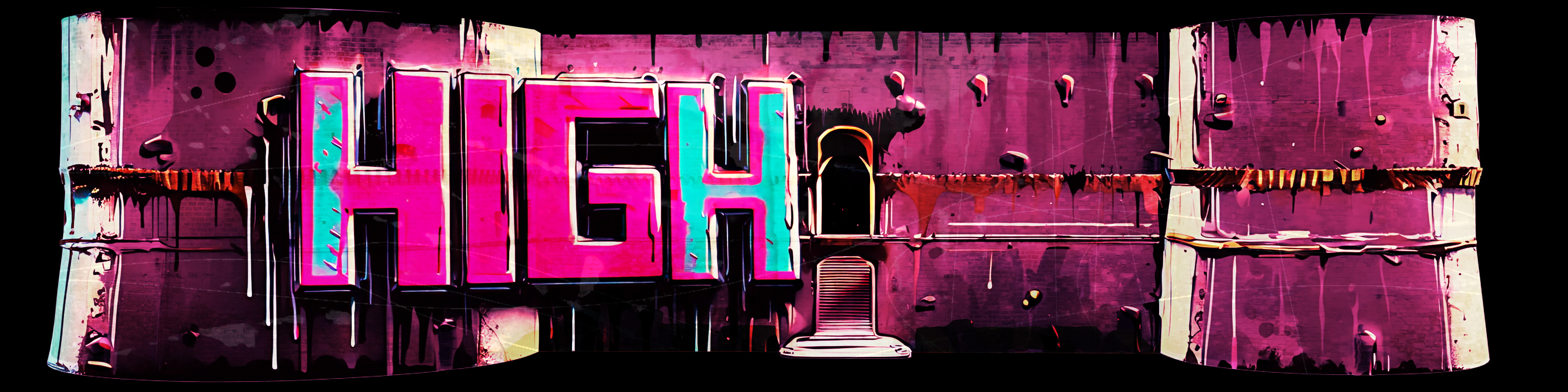 Parola HIGH in lettering tridimensionale