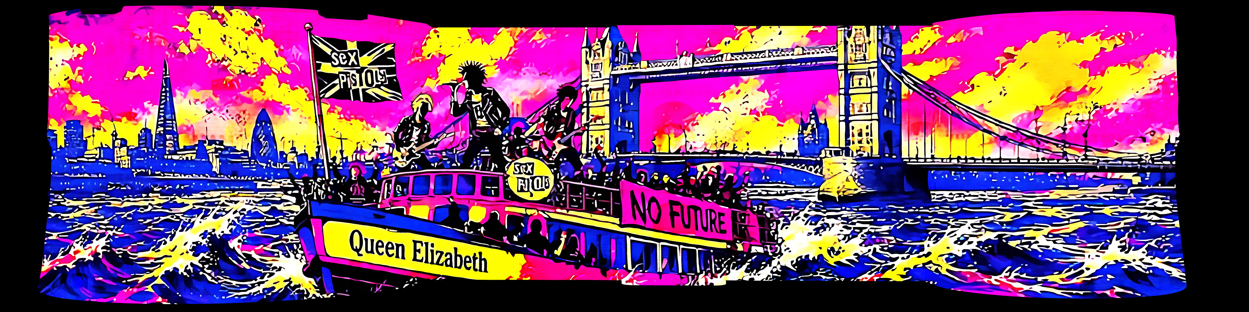I Sex Pistols sulla Queen Elizabeth davanti a Tower Bridge